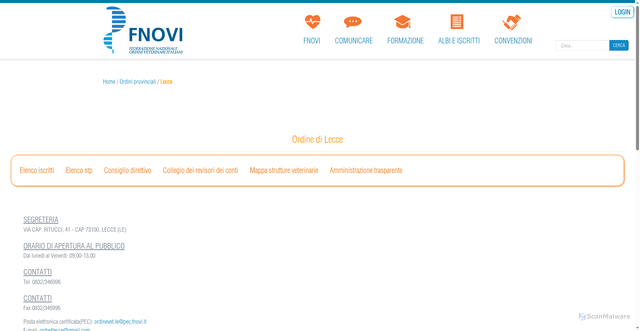Security scan screenshot of https://www.fnovi.it/ordini-provinciali/Lecce?id_ordine_prov=43