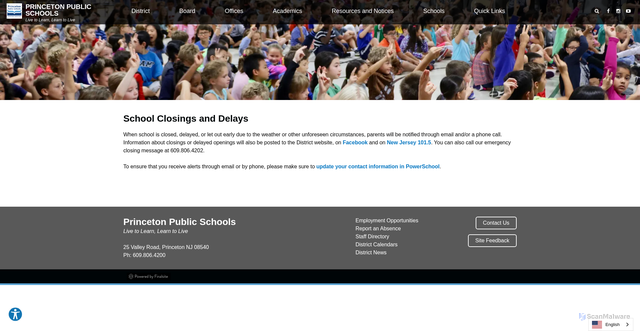 Security scan screenshot of https://www.princetonk12.org/resources-and-notices/school-closing-information