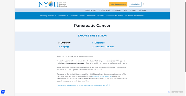 Security scan screenshot of https://newyorkoncology.com/pancreatic-cancer