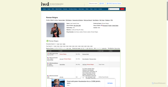 Security scan screenshot of http://www.profightdb.com/wrestlers/roman-reigns-6728.html