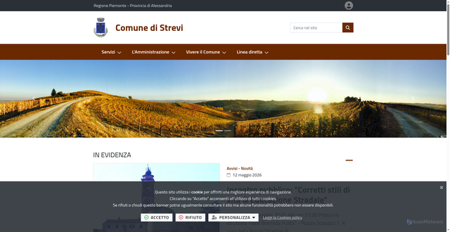 Security scan screenshot of https://www.comune.strevi.al.it