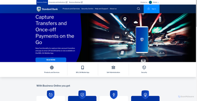 Security scan screenshot of https://businessonline.standardbank.co.za