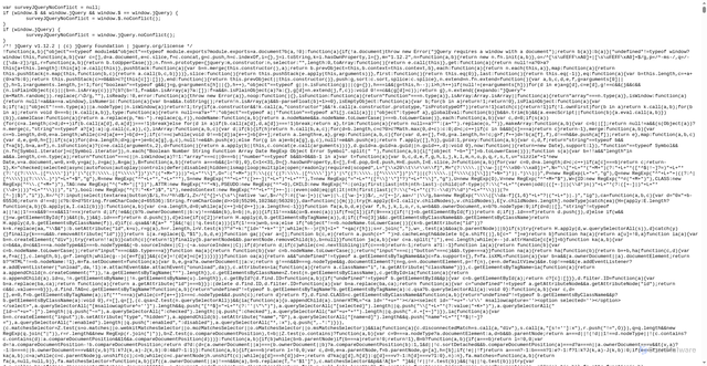 Security scan screenshot of https://www.surveygizmo.com/2026.02.04.00/runtimejs/dist/survey/js/survey.js