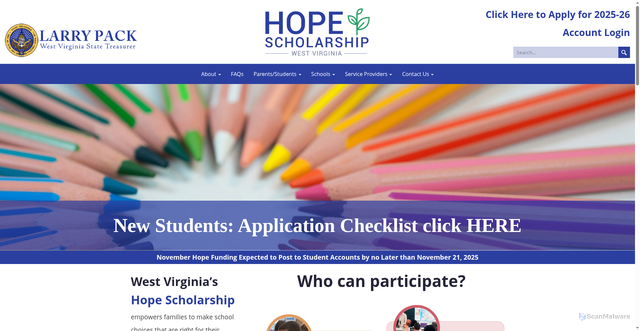 Security scan screenshot of https://hopescholarshipwv.gov/