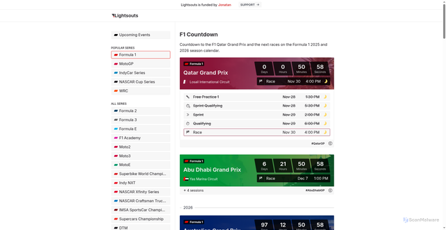 Security scan screenshot of https://lightsouts.com/formula-1