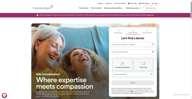 Security scan screenshot of https://commonspirit.org