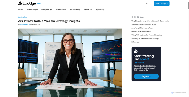 Security scan screenshot of https://www.luxalgo.com/blog/ark-invest-cathy-woods-strategy-insights/