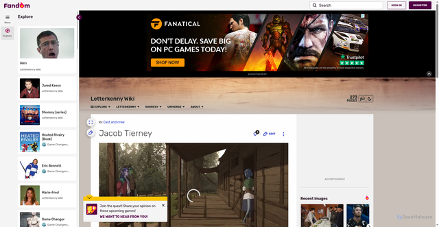 Security scan screenshot of https://letterkenny.fandom.com/wiki/Jacob_Tierney
