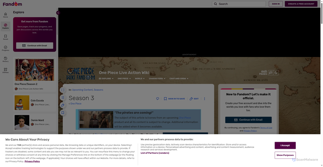 Security scan screenshot of https://onepieceliveaction.fandom.com/wiki/One_Piece/Season_3