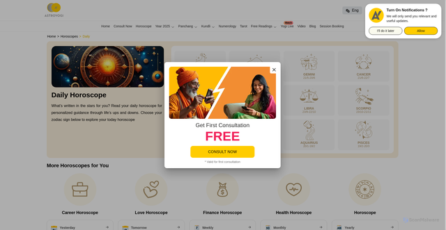 Security scan screenshot of https://www.astroyogi.com/horoscopes/daily