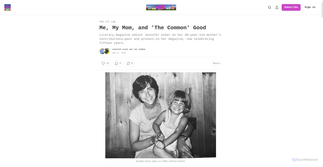 Security scan screenshot of https://memoirland.substack.com/p/me-my-mom-and-the-common-good