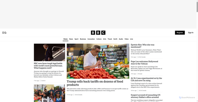 Security scan screenshot of https://www.bbc.com/