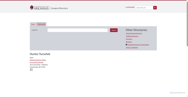 Security scan screenshot of https://directory.uark.edu/people/hryurach