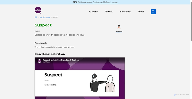 Security scan screenshot of https://www.legalchoices.org.uk/dictionary/suspect