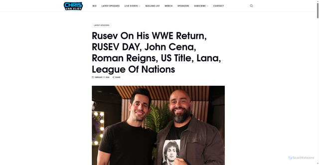 Security scan screenshot of https://chrisvanvliet.com/2026/02/17/rusev-on-his-wwe-return-rusev-day-john-cena-roman-reigns-us-title-lana-league-of-nations/