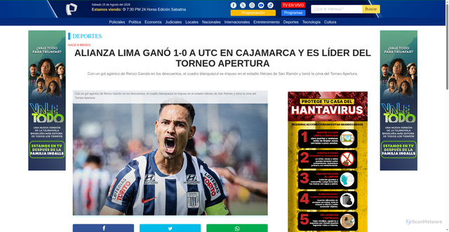 Security scan screenshot of https://panamericana.pe/deportes/466069-alianza-lima-gano-1-0-utc-cajamarca-lider-torneo-apertura