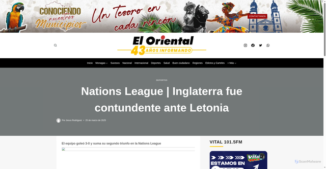 Security scan screenshot of https://elorientaldemonagas.com/inglaterra-fue-contundente-ante-letonia/