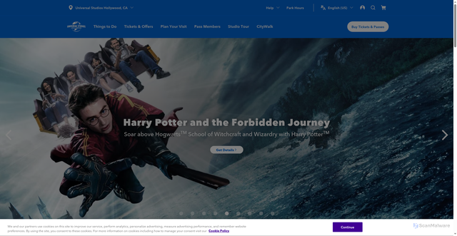 Security scan screenshot of https://www.universalstudioshollywood.com/web/en/us