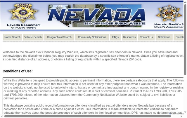 Security scan screenshot of http://nvsexoffenders.gov/ConditionsOfUse.Aspx