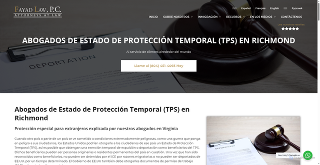 Security scan screenshot of https://es.fayadlaw.com/immigration/removal-deportation-defense/temporary-protected-status-tps/