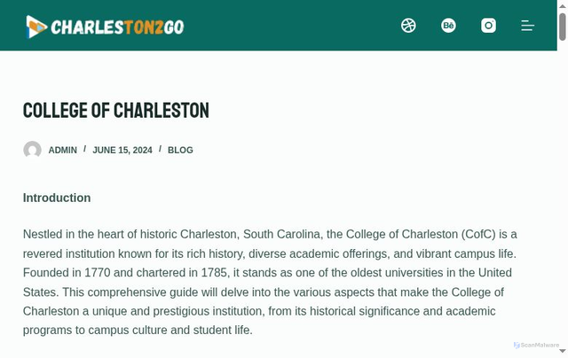 Security scan screenshot of https://charleston2go.com/college-of-charleston/