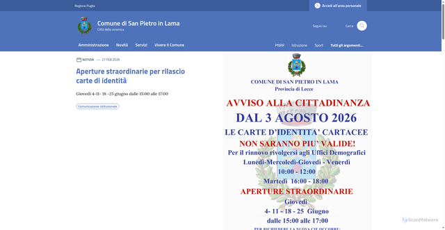 Security scan screenshot of https://www.comune.sanpietroinlama.le.it