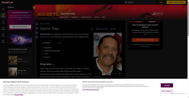 Security scan screenshot of https://machetemovies.fandom.com/wiki/Danny_Trejo