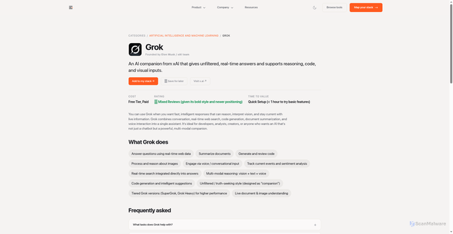 Security scan screenshot of https://www.techbible.ai/tool/grok