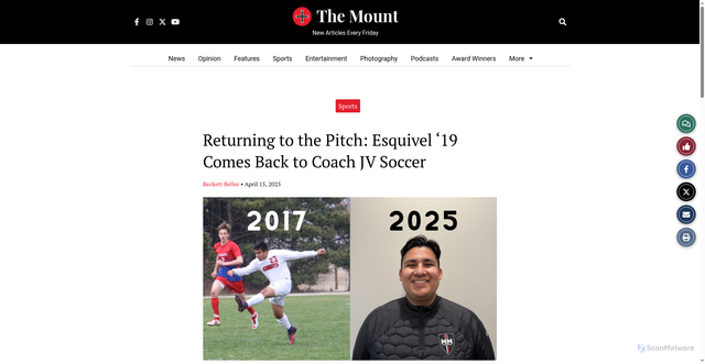 Security scan screenshot of https://mountonline.org/4719/sports/returning-to-the-pitch-esquivel-19-comes-back-to-coach-jv-soccer/