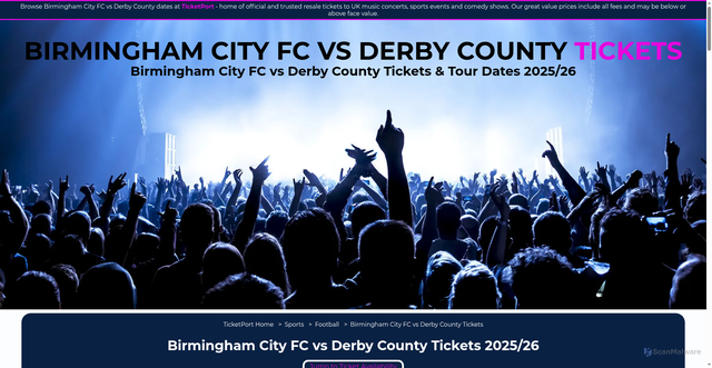 Security scan screenshot of https://ticketport.co.uk/birmingham-city-fc-vs-derby-county-tickets/