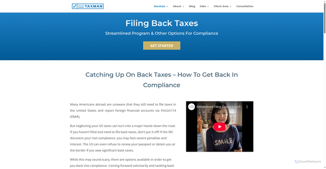 Security scan screenshot of https://wp.onlinetaxman.com/expat-tax-services/back-taxes/