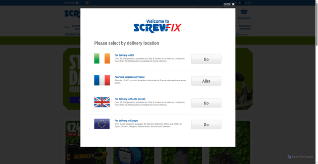 Security scan screenshot of https://www.screwfix.ie