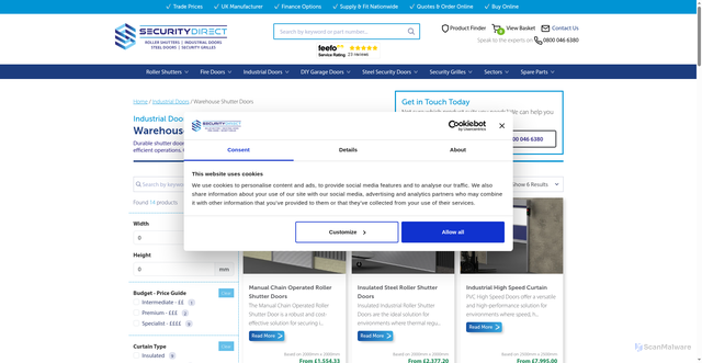 Security scan screenshot of https://securitydirectuk.com/industrial-doors/warehouse-shutter-doors/