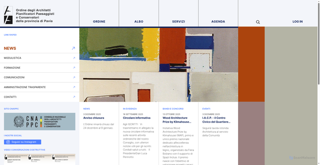 Security scan screenshot of https://www.ordinearchitettipavia.it/