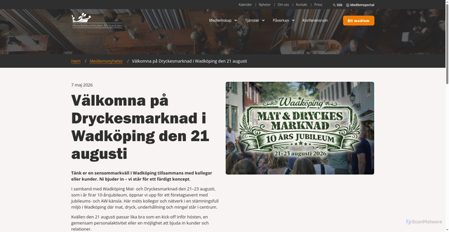 Security scan screenshot of https://handelskammarenmalardalen.se/medlemsnyheter/valkomna-pa-dryckesmarknad-i-wadkoping-den-21-augusti/