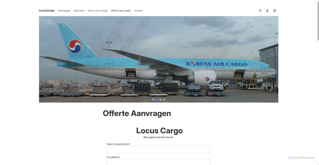 Security scan screenshot of https://locuscargo.com/pages/offerte-aanvragen