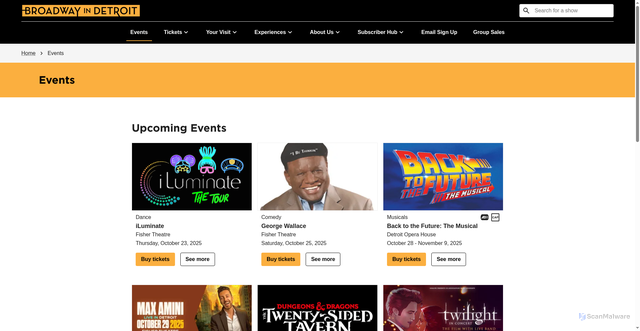 Security scan screenshot of https://www.broadwayindetroit.com/events/