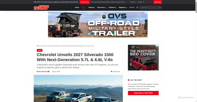 Security scan screenshot of https://theshopmag.com/news/2027-chevrolet-silverado-1500-next-generation-v8-zr2/