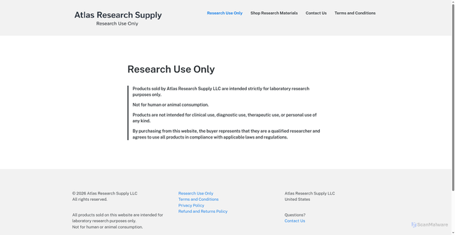 Security scan screenshot of https://atlasresearchsupply.com/?page_id=60