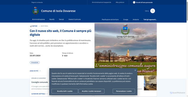 Security scan screenshot of https://www.comune.isoladovarese.cr.it/
