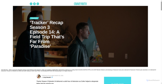 Security scan screenshot of https://www.craveyoutv.com/tracker-review-season-3-episode-14-field-trip-paradise/