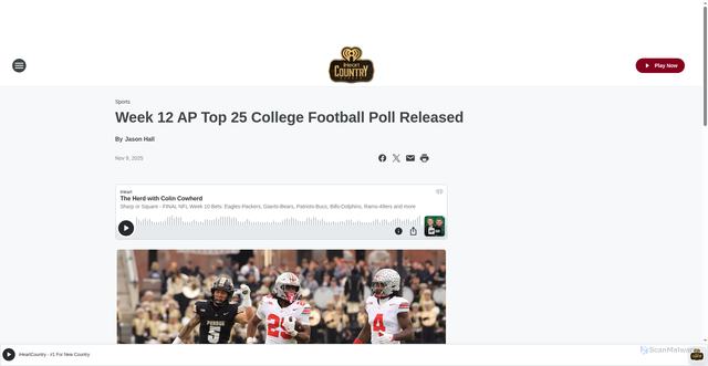 Security scan screenshot of https://country.iheart.com/content/2025-11-09-week-12-ap-top-25-college-football-poll-released/