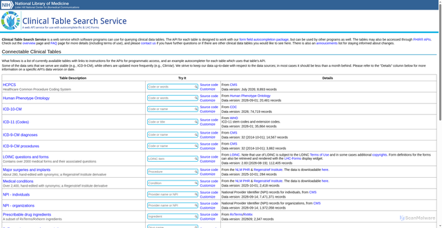 Security scan screenshot of https://clinicaltables.nlm.nih.gov