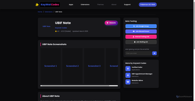Security scan screenshot of https://kaywat-codes.pages.dev/views/ubif-note.html
