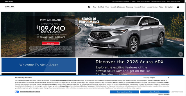 Security scan screenshot of https://acura.niello.com/