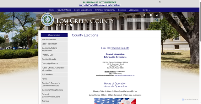 Security scan screenshot of https://www.votetomgreencounty.gov/