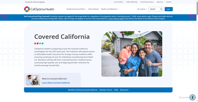 Security scan screenshot of https://www.caloptima.org/en/community-impact/covered-california