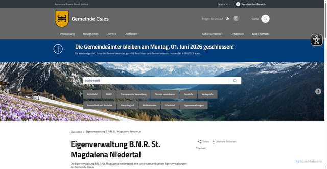 Security scan screenshot of https://www.gsies.eu/de/Eigenverwaltung_B_N_R_St_Magdalena_Niedertal