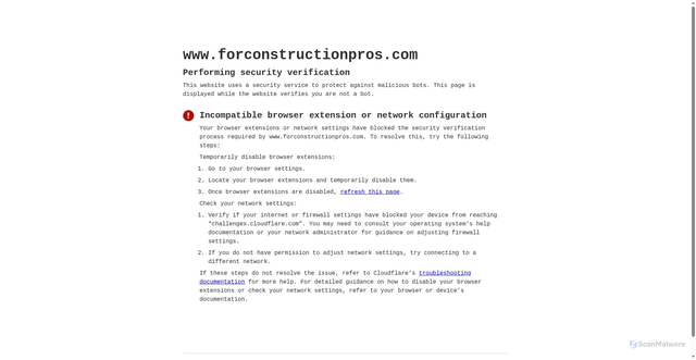 Security scan screenshot of https://forconstructionpros.com