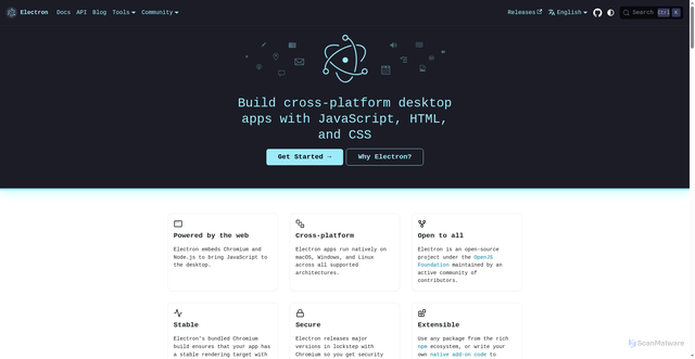 Security scan screenshot of https://electronjs.org